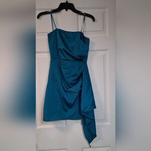 DO+BE Teal Satin Draped Cocktail Dress Prom Evening Party Wedding Fancy Small
